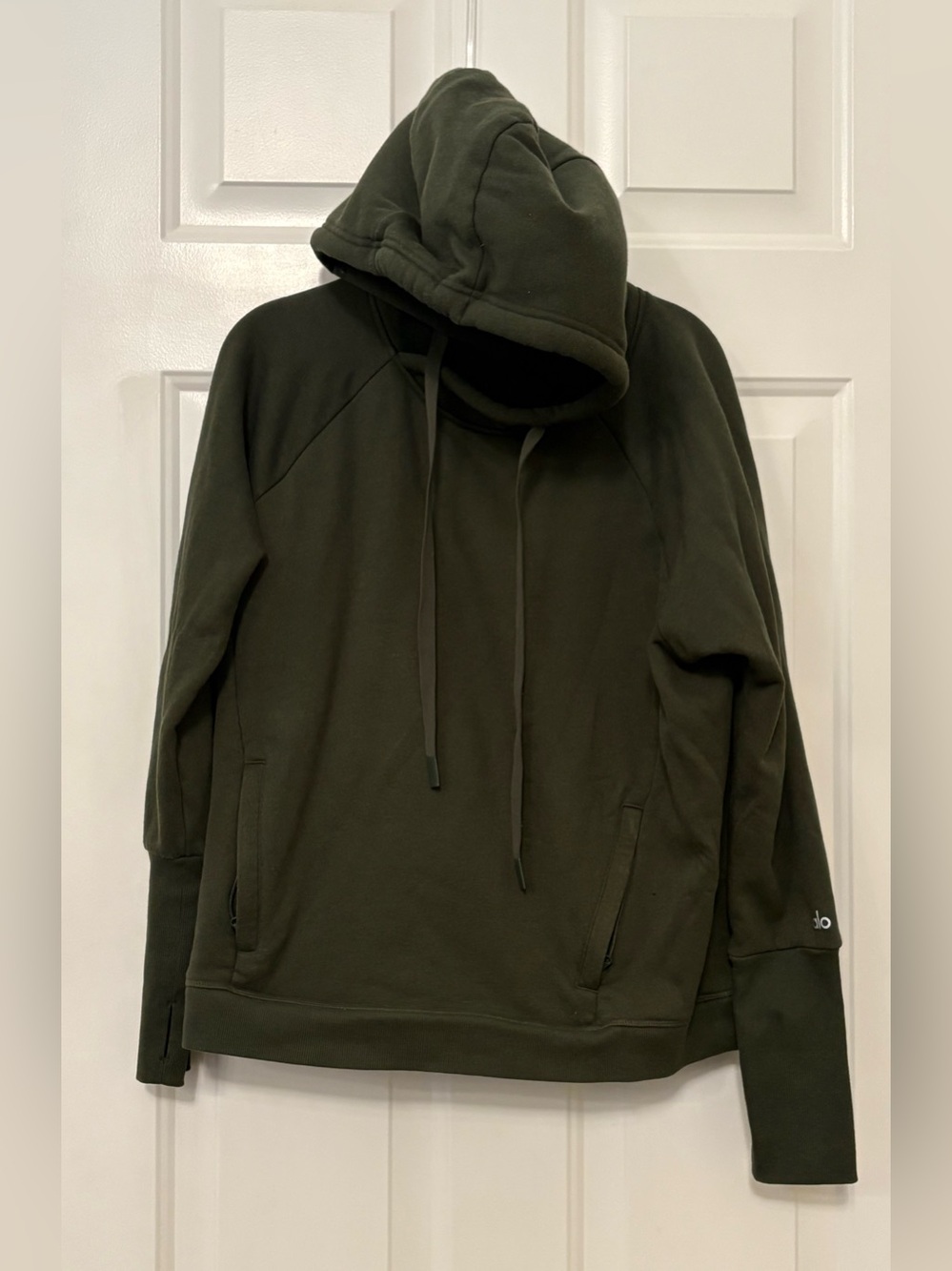 ALO Yoga Frost Long Sleeve Shearling Lined Hoodie Dark Olive Medium Hiking - Picture 3 of 12